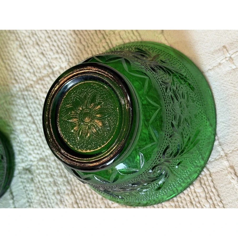 Vintage Anchor Hocking Forest‎ Green Sandwich Sherbet Dessert Bowls. (4)